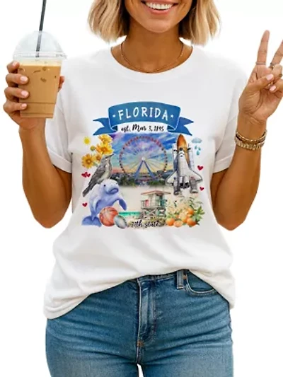 Florida State Themes and Landmarks Tee for History Travel Lovers