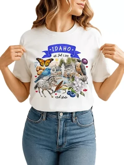 Idaho State Themes and Landmarks Tee for History Travel Lovers
