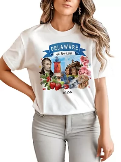 Delaware State Themes and Landmarks Tee for History Travel Lovers