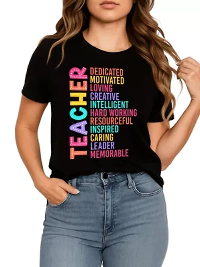 Colorful Teacher Acronym Tee for Educators