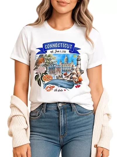 Connecticut State Themes and Landmarks Tee for History Travel Lovers