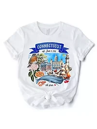 Connecticut State Themes and Landmarks Tee for History Travel Lovers