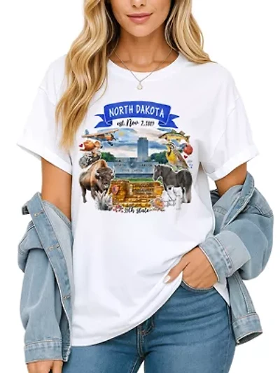 North Dakota State Themes and Landmarks Tee for History Travel Lovers