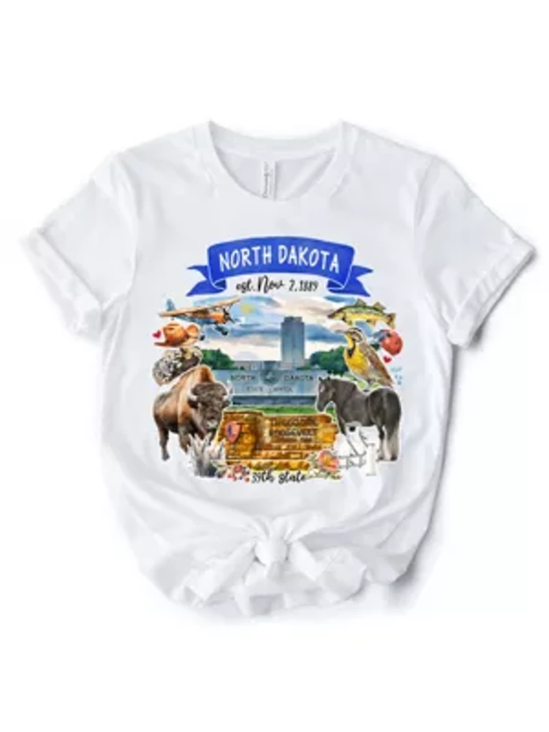 North Dakota State Themes and Landmarks Tee for History Travel Lovers
