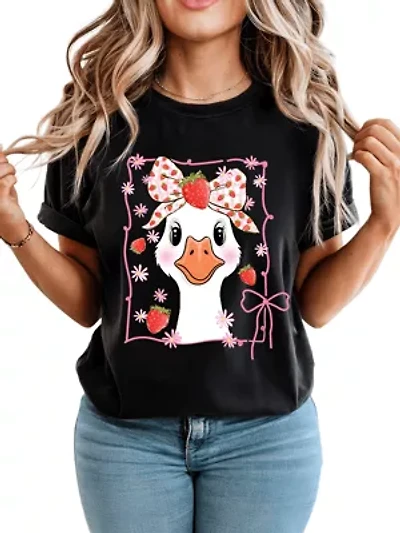 Coquette Goose with Strawberry Bow T-Shirt