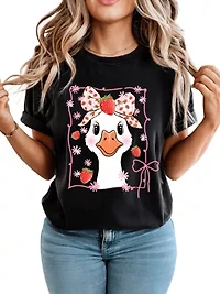 Coquette Goose with Strawberry Bow T-Shirt