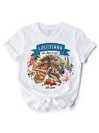 Louisiana State Themes and Landmarks Tee for History Travel Lovers