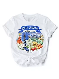 North Carolina State Themes and Landmarks Tee for History Travel Lovers