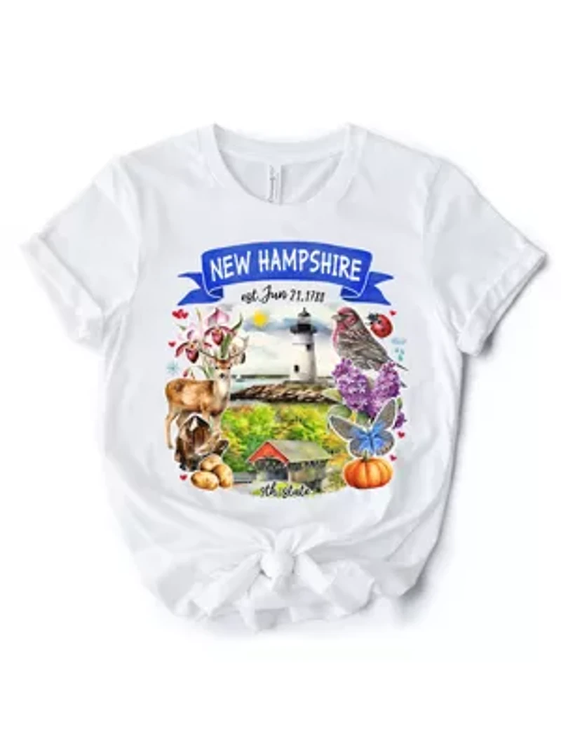 New Hampshire State Themes and Landmarks Tee for History Travel Lovers
