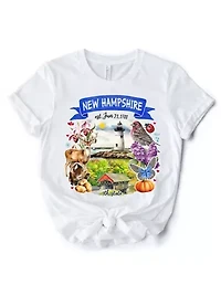 New Hampshire State Themes and Landmarks Tee for History Travel Lovers