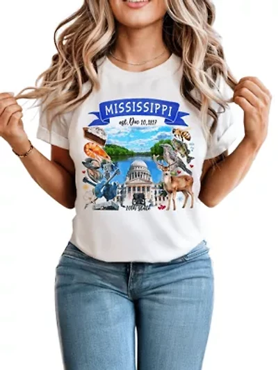Mississippi State Themes and Landmarks Tee for History Travel Lovers