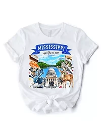 Mississippi State Themes and Landmarks Tee for History Travel Lovers