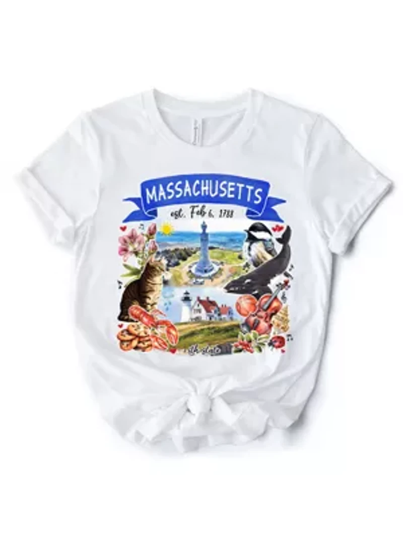 Massachusetts State Themes and Landmarks Tee for History Travel Lovers