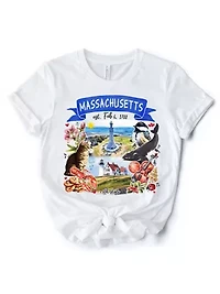 Massachusetts State Themes and Landmarks Tee for History Travel Lovers