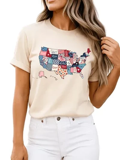 Patriotic Patchwork Quilted Map Tee
