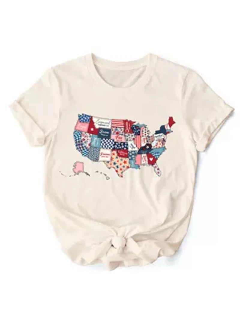 Patriotic Patchwork Quilted Map Tee