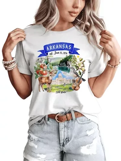 Arkansas State Themes and Landmarks Tee for History Travel Lovers