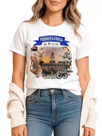 Pennsylvania State Themes and Landmarks Tee for History Travel Lovers