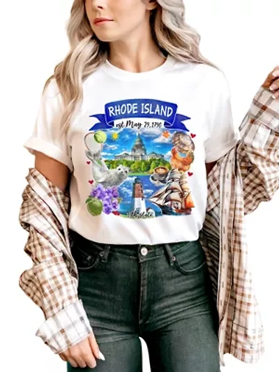 Rhode Island State Themes and Landmarks Tee for History Travel Lovers