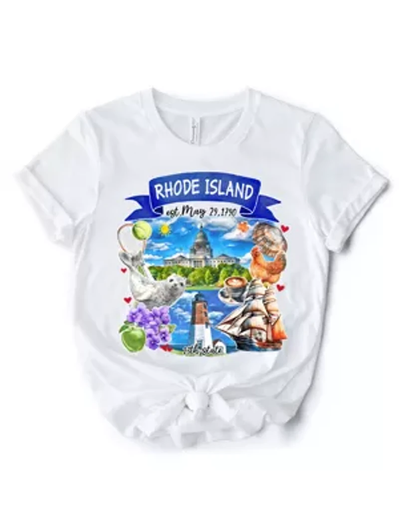 Rhode Island State Themes and Landmarks Tee for History Travel Lovers