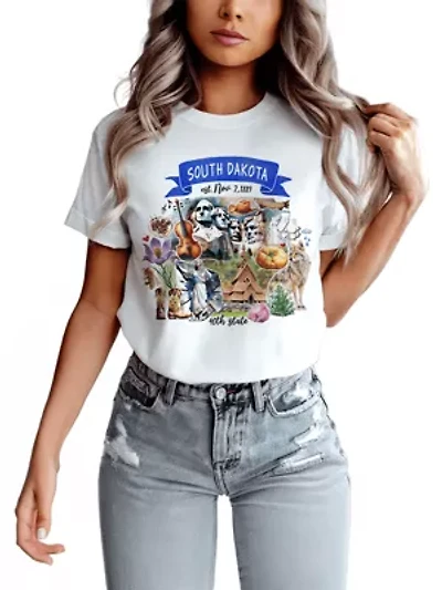 South Dakota State Themes and Landmarks Tee for History Travel Lovers