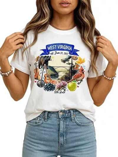 West Virginia State Themes and Landmarks Tee for History Travel Lovers