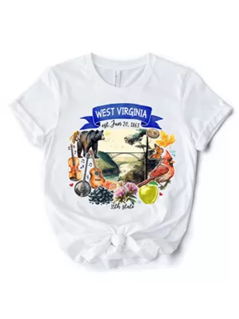West Virginia State Themes and Landmarks Tee for History Travel Lovers