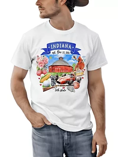 Artistic Indiana State Themes and Landmarks T-Shirt, Tee for History Travel Lovers