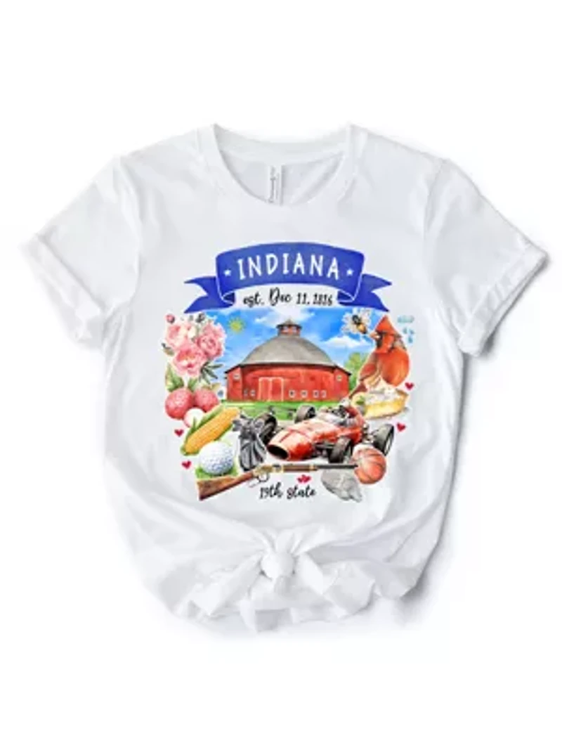 Artistic Indiana State Themes and Landmarks T-Shirt, Tee for History Travel Lovers