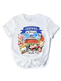 Artistic Indiana State Themes and Landmarks T-Shirt, Tee for History Travel Lovers
