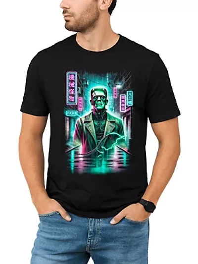 Cyberpunk Frankenstein Neon Halloween Monster Tee