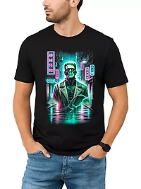 Cyberpunk Frankenstein Neon Halloween Monster Tee