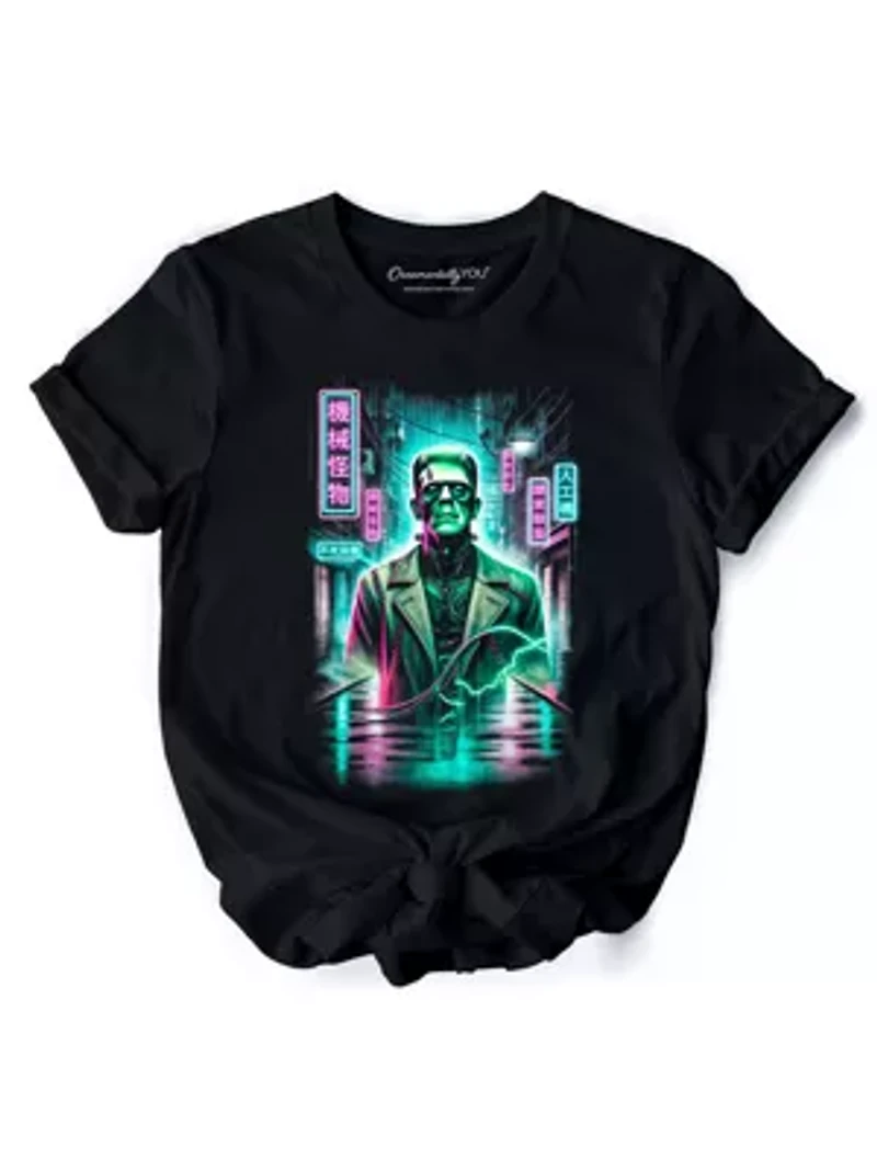 Cyberpunk Frankenstein Neon Halloween Monster Tee