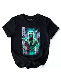 Cyberpunk Frankenstein Neon Halloween Monster Tee