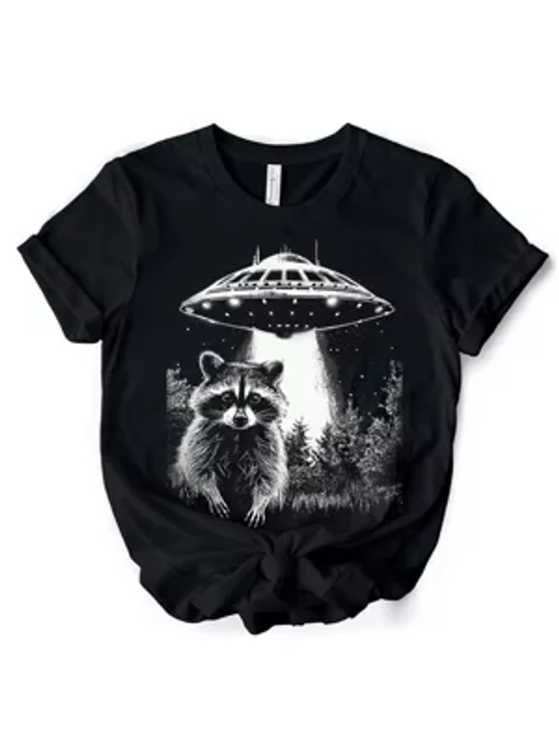 Funny UFO Raccoon Unisex Tee for Alien Enthusiasts