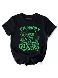 Happy Go Lucky Clover Skeleton St Patrick’s Day Tee