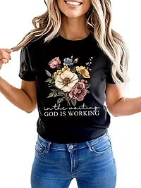 the Waiting God Is Working Floral Christian Faith Tee