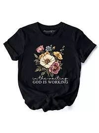 the Waiting God Is Working Floral Christian Faith Tee
