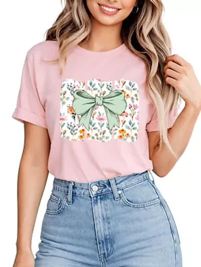 Floral Coquette Bow Cute Spring Preppy Girly Flowers Tee