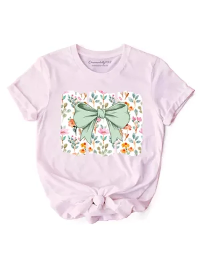 Floral Coquette Bow Cute Spring Preppy Girly Flowers Tee