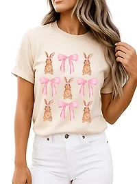 Coquette Bunny Pink Bow Easter Cute Girly Spring Tee