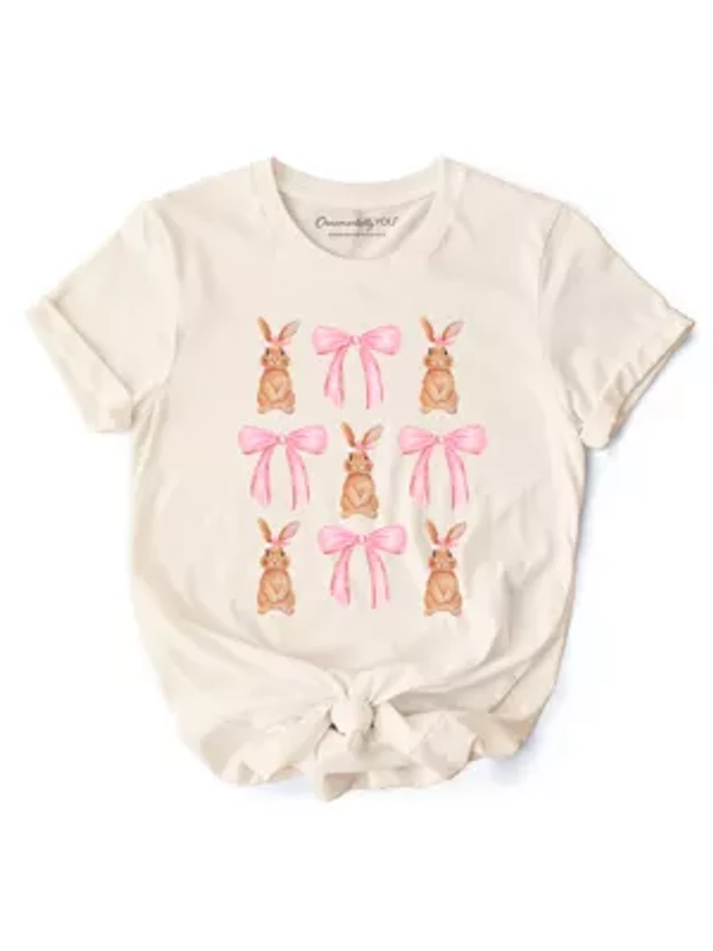 Coquette Bunny Pink Bow Easter Cute Girly Spring Tee