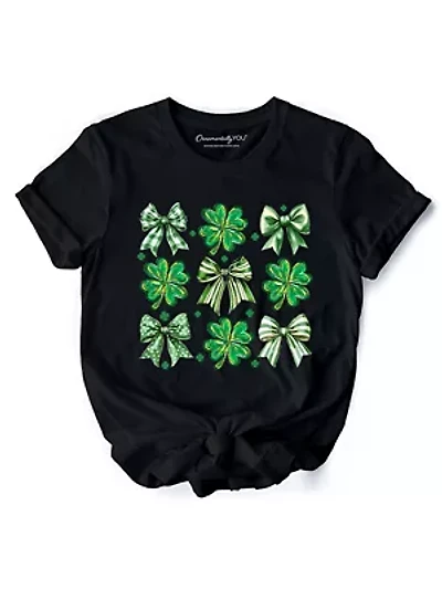 Coquette Clover Bows St Patrick’s Day Lucky Shamrock Tee