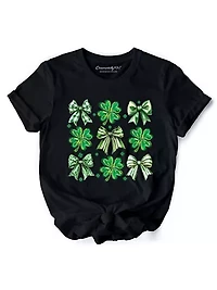 Coquette Clover Bows St Patrick’s Day Lucky Shamrock Tee