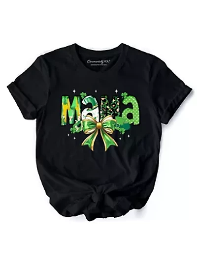 Coquette Mama Bow St Patrick’s Day Clover Tee