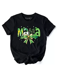 Coquette Mama Bow St Patrick’s Day Clover Tee