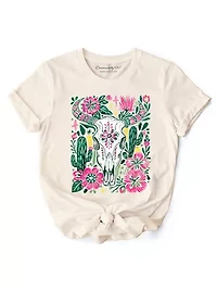Western Floral Cow Skull Wildflower Cactus Tee