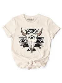 Aztec Tribal Bull Skull Western Boho Tee