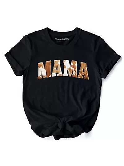 Cow Print Mama Western Faux Cowhide Tee