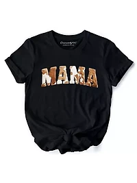 Cow Print Mama Western Faux Cowhide Tee